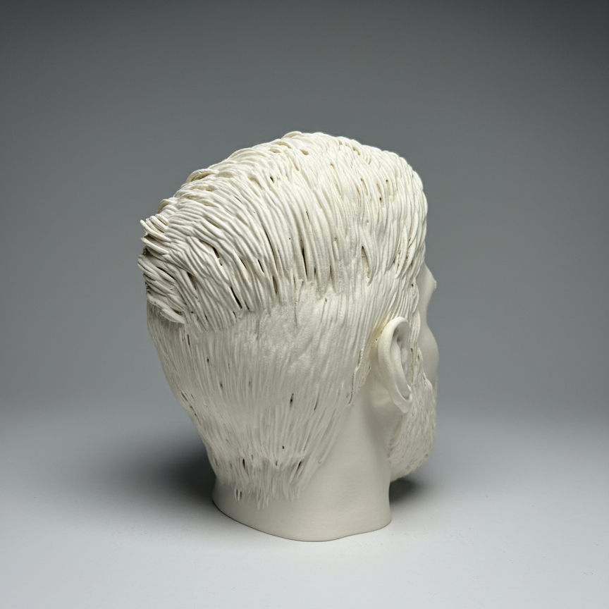 Back view on grey studio background