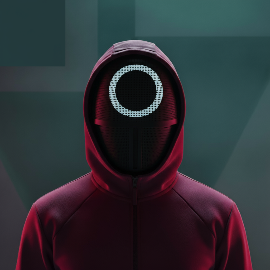 Circle mask with teal geometric background