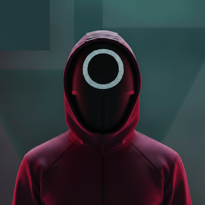 Circle mask with teal geometric background