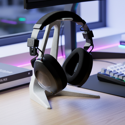 Desktop setup with nighttime lighting