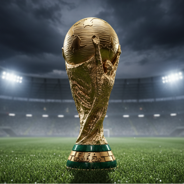 FIFA World Cup Trophy on Night Football Field