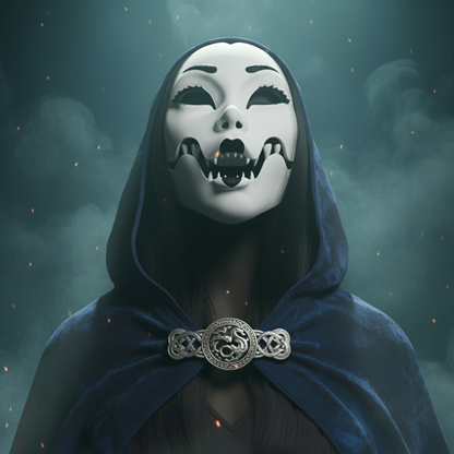 Figure wearing mask with wide open mouth