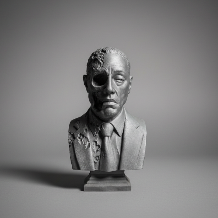 Grey studio background for collectible bust