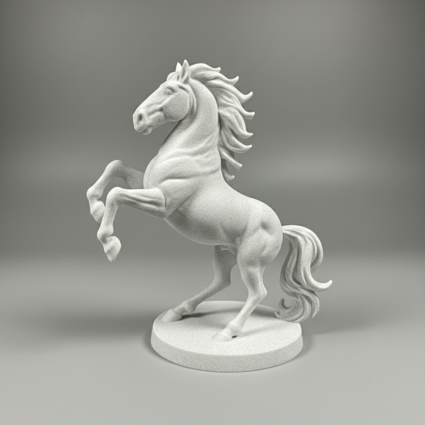Horse figurine with grey studio background
