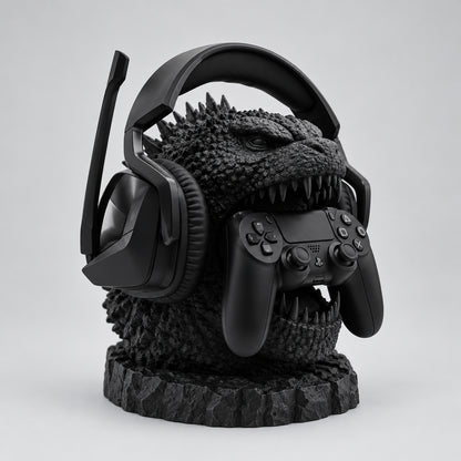 Monster Headphone and Controller Stand with headset and controller against a light background