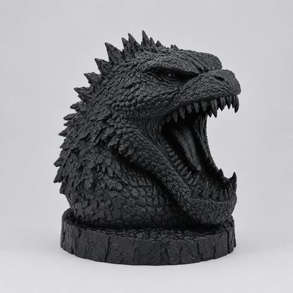 Monster stand without accessories showing textured scales, spikes, open jaws and rock-textured base