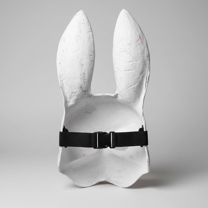 Huntress Rabbit Mask rear view showing strap detail grey studio