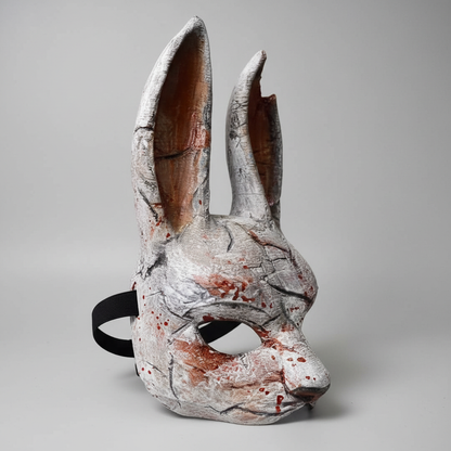 Huntress Rabbit Mask left side profile with head strap grey studio