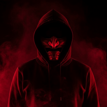 Mask with black background and red smoke