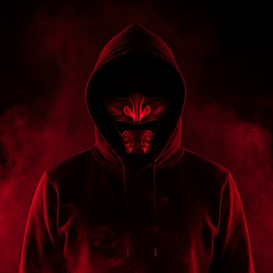 Mask with black background and red smoke
