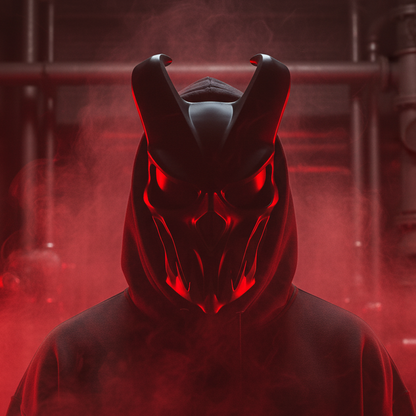 Mask with black eyes and red lighting