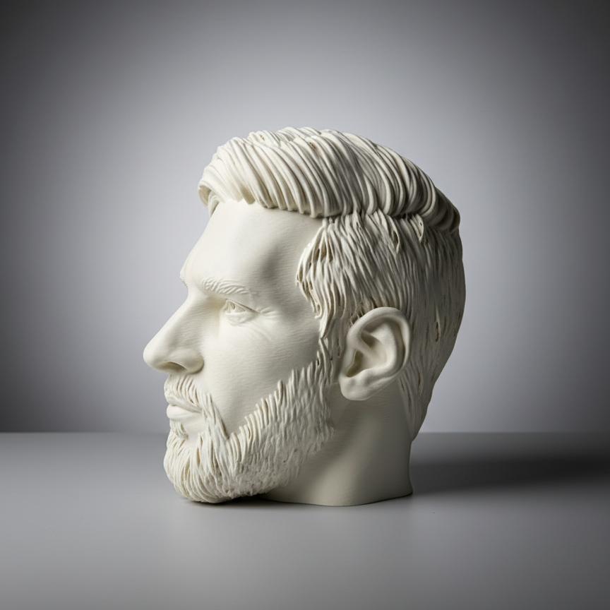 Opposite side profile view on grey studio background