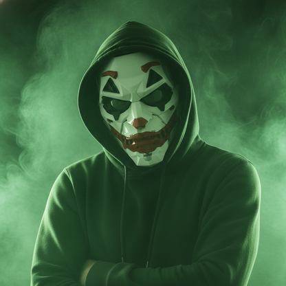 Person in green hoodie with green smoke