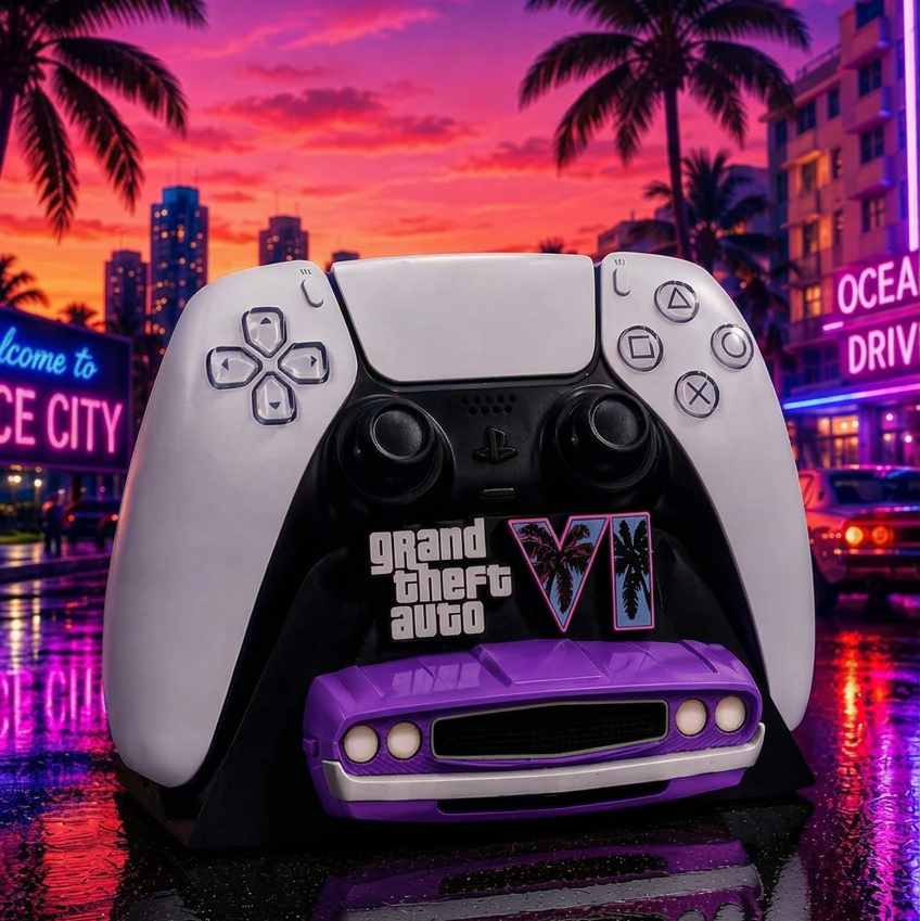 Purple controller stand with number plates removed