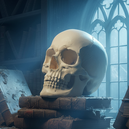 Skull in library