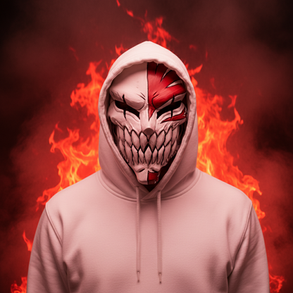 Skull mask with red fire and red smoke background