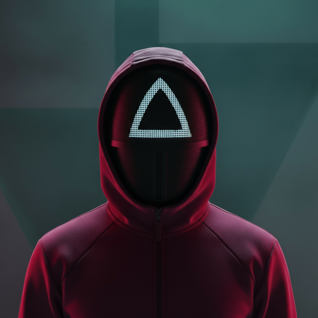 Triangle mask with teal geometric background