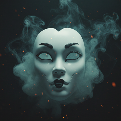White mask with floating embers
