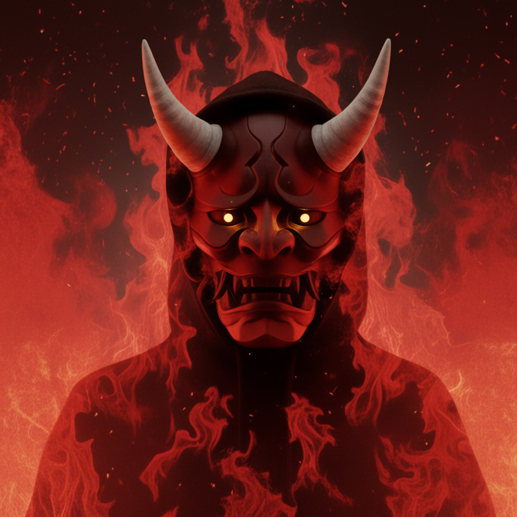 Wider demon mask with red fire